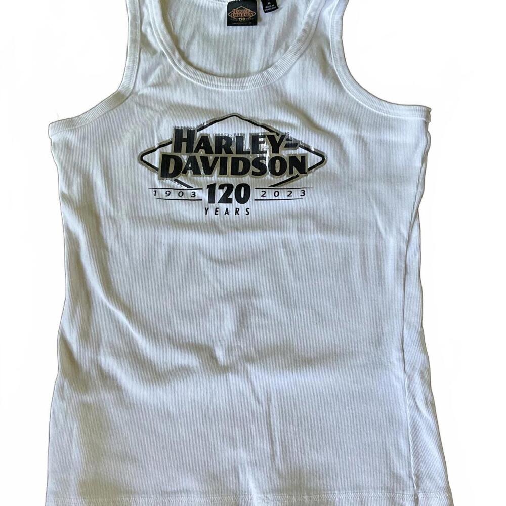 Harley Davidson 120 Years Women’s White Ribbed Tank